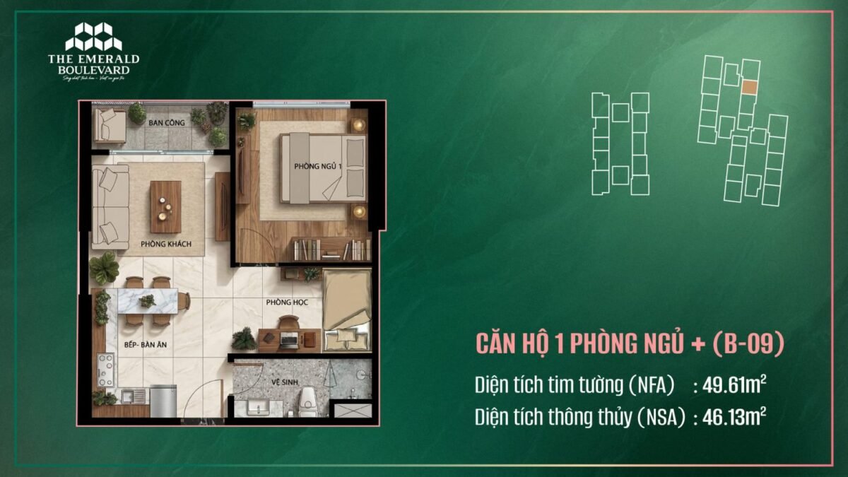 căn hộ 1 phòng ngủ