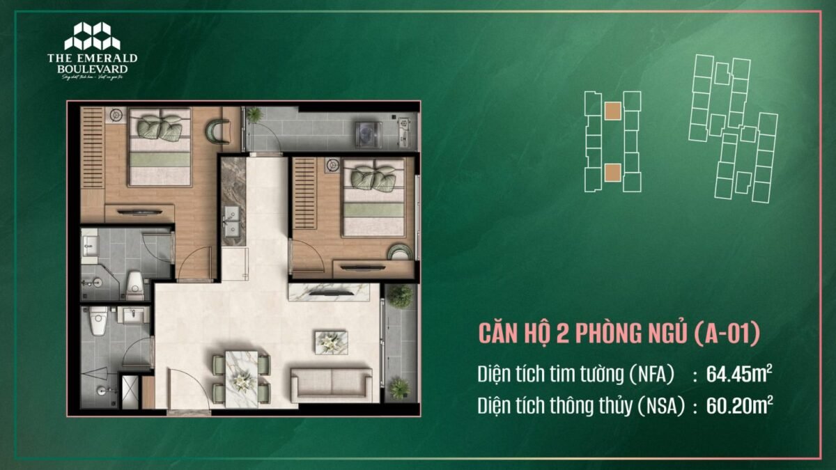căn hộ 2 phòng ngủ