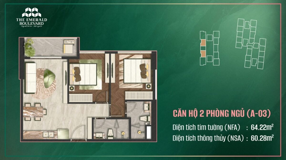 căn hộ 2 phòng ngủ