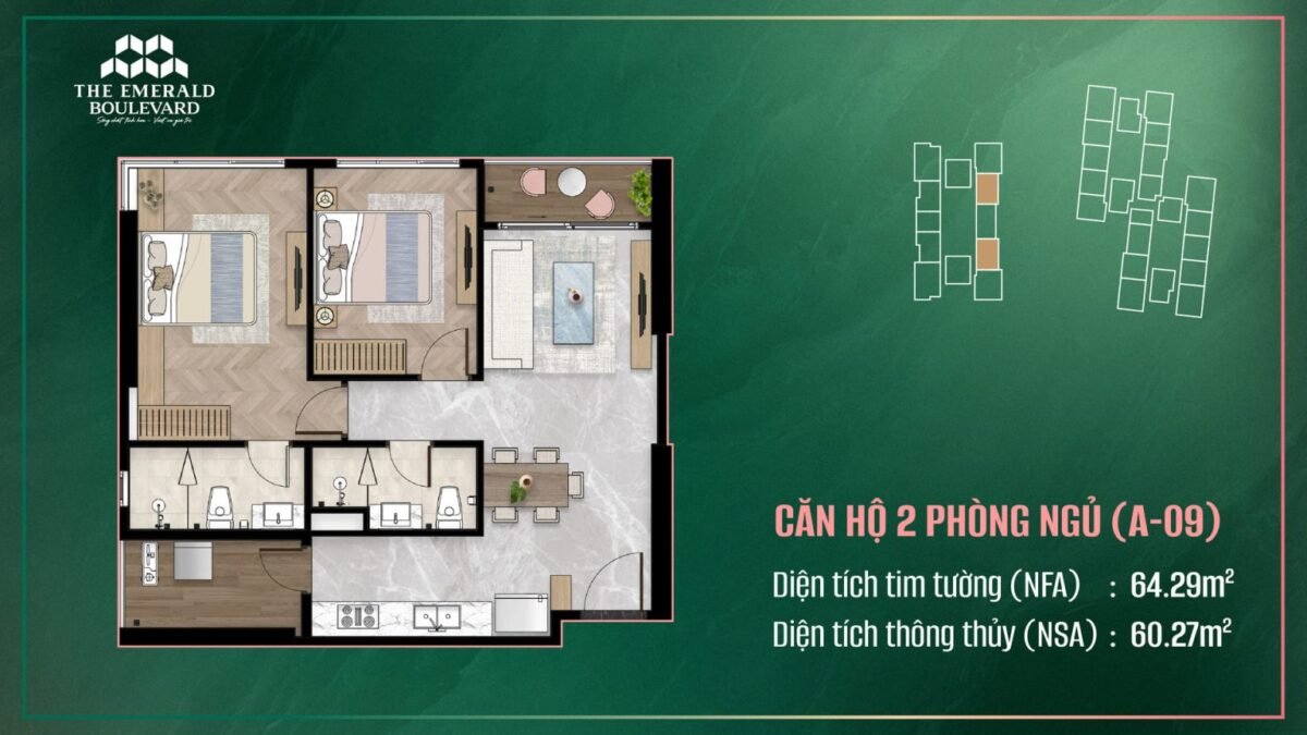 căn hộ 2 phòng ngủ