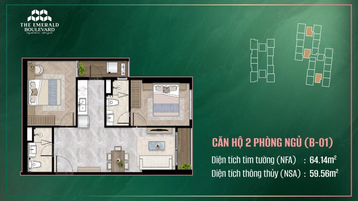 căn hộ 2 phòng ngủ