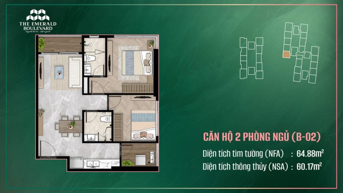căn hộ 2 phòng ngủ
