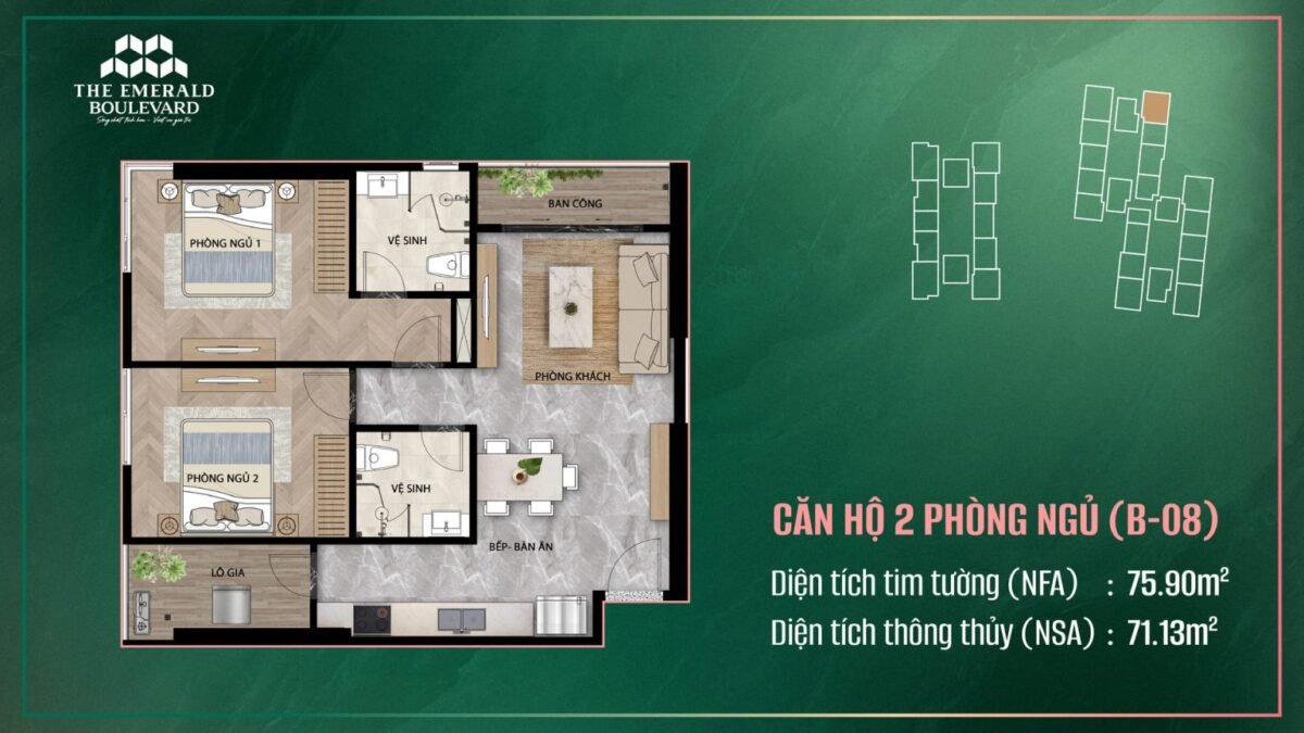 căn hộ 2 phòng ngủ