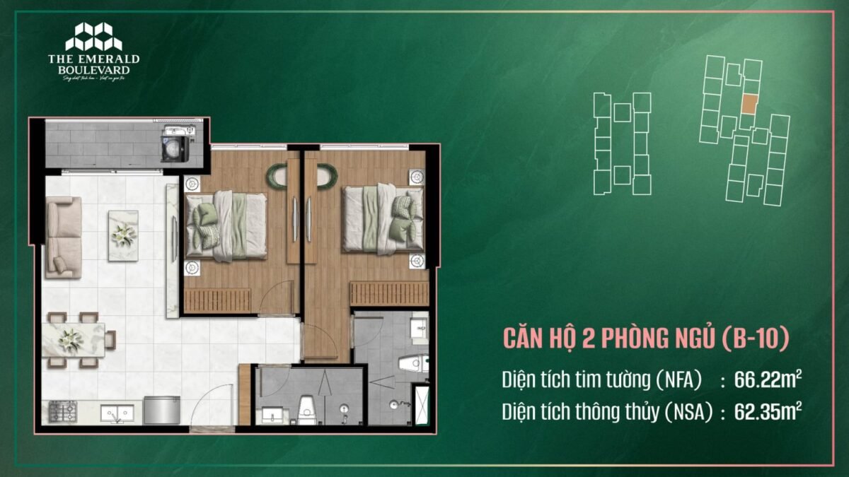 căn hộ 2 phòng ngủ