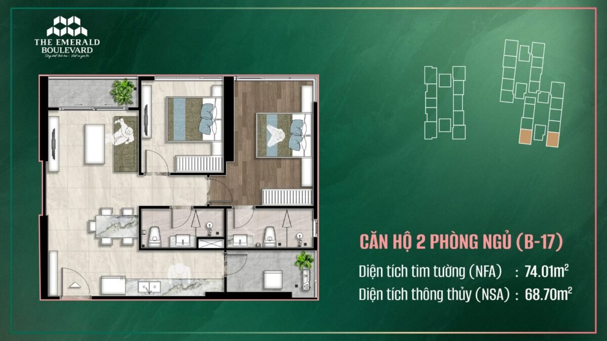 căn hộ 2 phòng ngủ